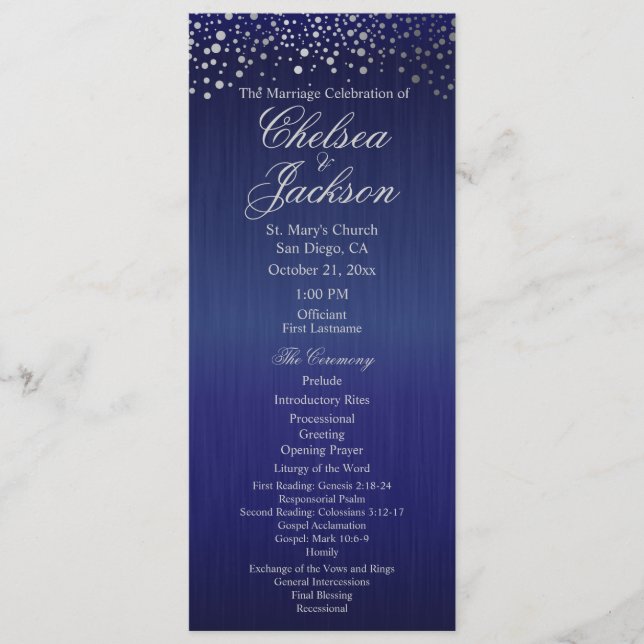 Stylish Silver Confetti Dots | Blue - Program (Front)