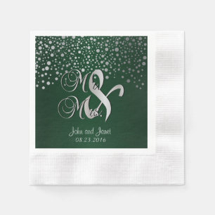 Stylish Silver Confetti Dots   Deep Dark Green Napkin
