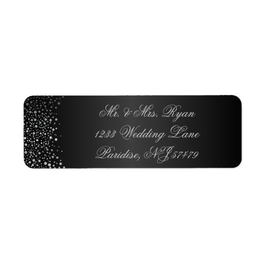 Stylish Silver Confetti Dots | Sheen Black Return Address Label
