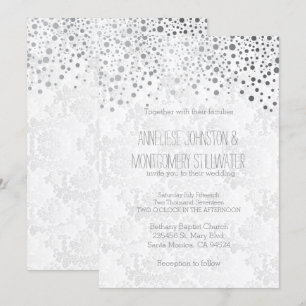 Stylish Silver Confetti Dots White Invitation