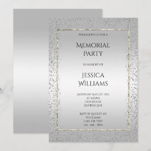 Stylish Silver Confetti Memorial Party Invitation