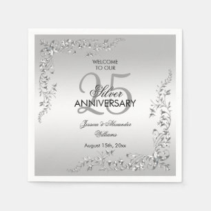 Stylish Silver Decoration 25th Wedding Anniversary Napkin