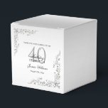 Stylish Silver Decoration 40th Birthday party Favor Box<br><div class="desc">Stylish and elegant 40th birthday party favour box, suitable for birthday events. Beautiful stylish silver swirls and flourishes corner decorations on a pretty silver background. All text is fully customizable to meet your requirements. If you need help to customize your product or would like matching products please contact me through...</div>