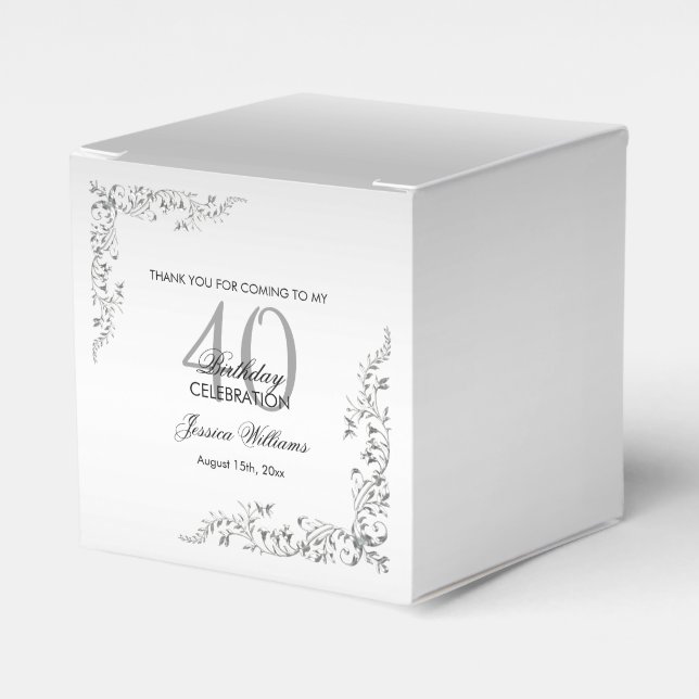 Stylish Silver Decoration 40th Birthday party Favor Box (Front Side)