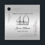 Stylish Silver Decoration 40th Birthday Party Favour Tags<br><div class="desc">Stylish and elegant 40th birthday party thank you favour tag, suitable for birthday events. Beautiful stylish silver swirls and flourishes corner decorations on a pretty silver background. All text is fully customizable to meet your requirements. If you need help to customize your product or would like matching products please contact...</div>