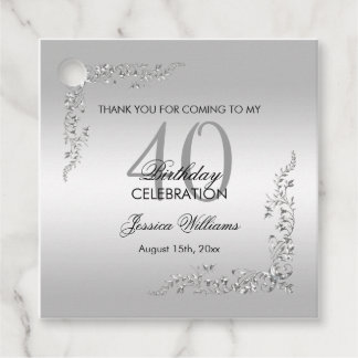 Stylish Silver Decoration 40th Birthday Party Favour Tags