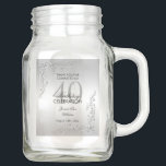 Stylish Silver Decoration 40th Birthday Party Mason Jar<br><div class="desc">Stylish and elegant 40th birthday party mason jar, suitable for birthday events. Beautiful stylish silver swirls and flourishes corner decorations on a pretty silver background. All text is fully customizable to meet your requirements. If you need help to customize your product or would like matching products please contact me through...</div>