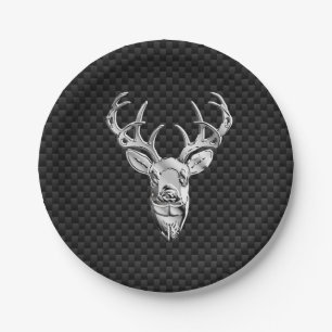 Stylish Silver Deer on Carbon Fiber Paper Plate