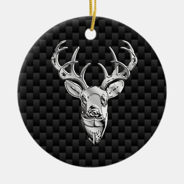 Stylish Silver Deer on Carbon Fibre Ceramic Ornament (Front)