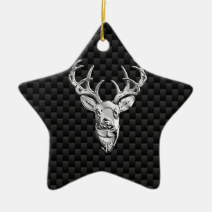Stylish Silver Deer on Carbon Fibre Ceramic Ornament