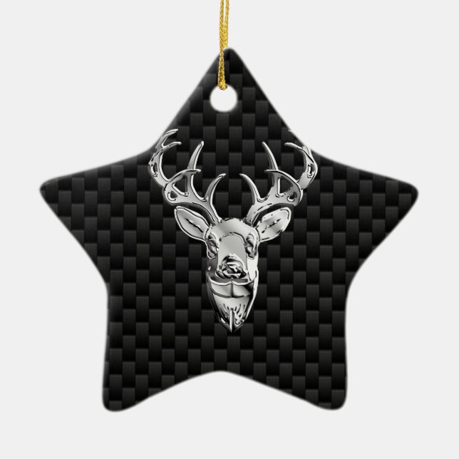 Stylish Silver Deer on Carbon Fibre Ceramic Ornament (Front)