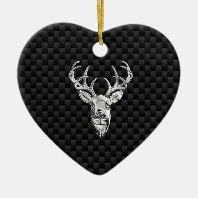 Stylish Silver Deer on Carbon Fibre Ceramic Ornament (Front)
