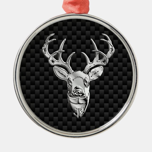 Stylish Silver Deer on Carbon Fibre Metal Ornament (Front)
