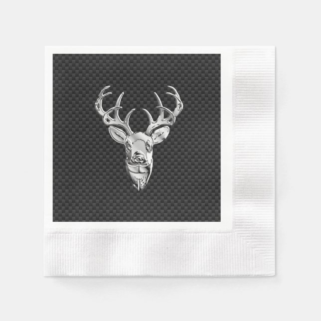 Stylish Silver Deer on Carbon Fibre Napkin (Front)