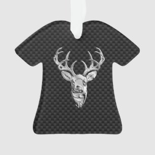 Stylish Silver Deer on Carbon Print Ornament