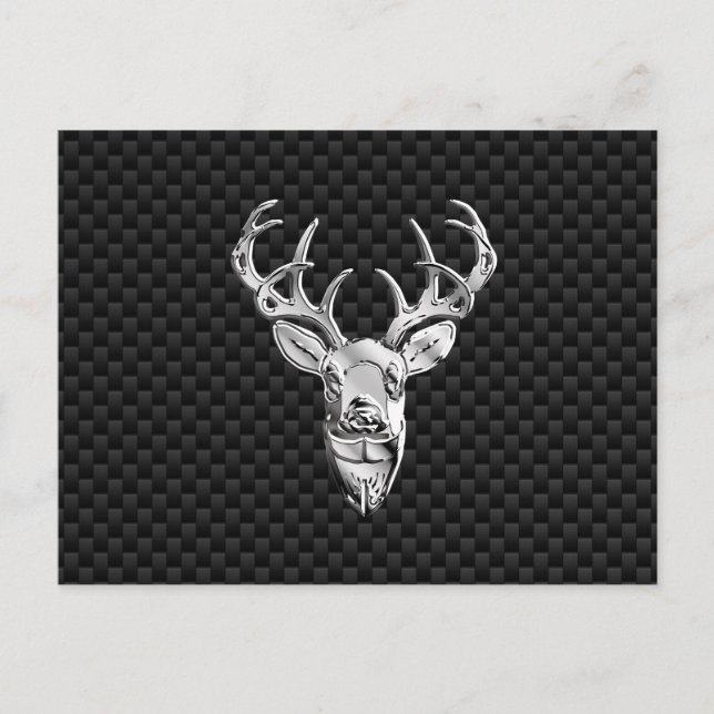 Stylish Silver Deer on Carbon Print Postcard (Front)