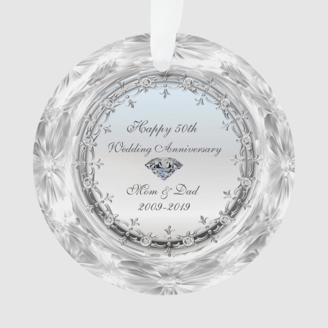 Stylish Silver Diamonds 50th Wedding Anniversary Ornament (Front)