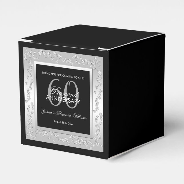 Stylish Silver Diamonds 60th Wedding Anniversary Favor Box (Front Side)