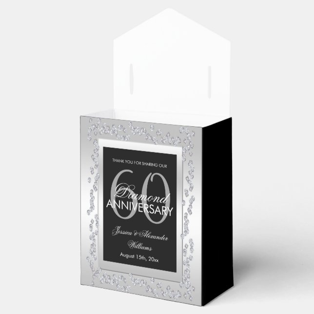 Stylish Silver Diamonds 60th Wedding Anniversary Favor Box (Opened)