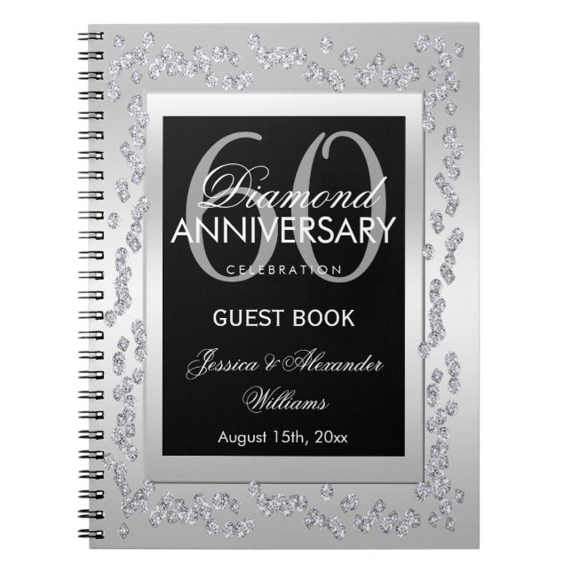 Stylish Silver Diamonds 60th Wedding Anniversary Notebook (Front)