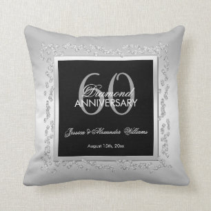 Stylish Silver Diamonds 60th Wedding Anniversary Throw Pillow