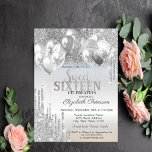 Stylish Silver Glitter Drips Balloons Sweet 16 Invitation<br><div class="desc">A modern,  chic and glamourous Sweet 16 with glitter drips,  and balloons on a silver background.</div>