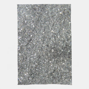 Stylish Silver Glitter Glitz Photo Kitchen Towel