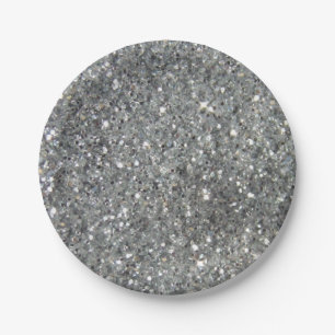 Stylish Silver Glitter Glitz Photo Paper Plate