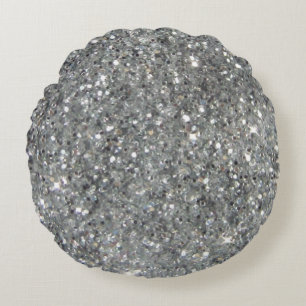 Stylish Silver Glitter Glitz Photo Round Pillow