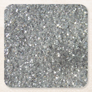 Stylish Silver Glitter Glitz Photo Square Paper Coaster