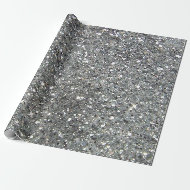 Stylish Silver Glitter Glitz Photo Wrapping Paper (Unrolled)