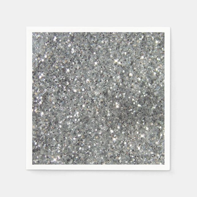 Stylish Silver Glitter Glitz Print Napkin (Front)