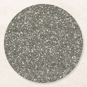Stylish Silver Glitter Round Paper Coaster