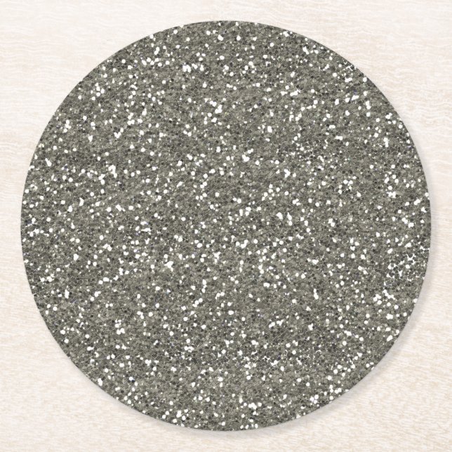 Stylish Silver Glitter Round Paper Coaster (Front)