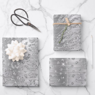 Stylish Silver Glitter Wild Big Cat Animal Pattern Wrapping Paper Sheet