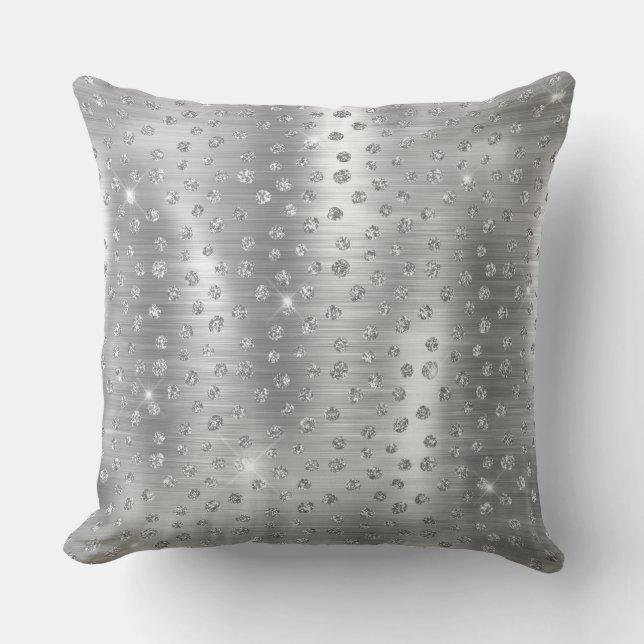 Stylish Silver Glitter Wild Cheetah Spots Pattern Throw Pillow (Front)