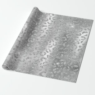 Stylish Silver Glitter Wild Leopard Spots Pattern Wrapping Paper