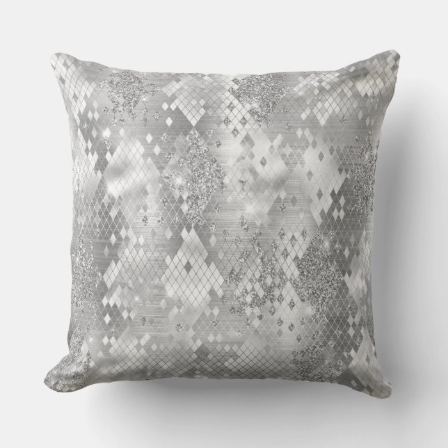 Stylish Silver Glitter Wild Snake Skin Pattern Throw Pillow (Front)