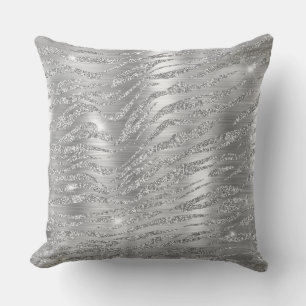 Stylish Silver Glitter Wild Tiger Stripes Pattern Throw Pillow
