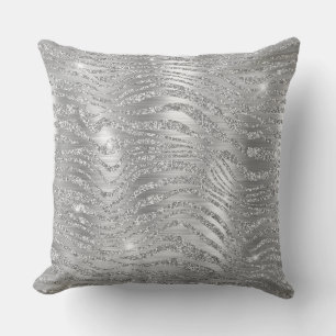 Stylish Silver Glitter Wild Zebra Stripes Pattern Throw Pillow