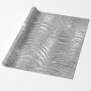 Stylish Silver Glitter Wild Zebra Stripes Pattern Wrapping Paper