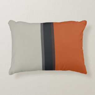 Stylish Silver Gray Navy Orange Red Stripe Pattern Accent Pillow
