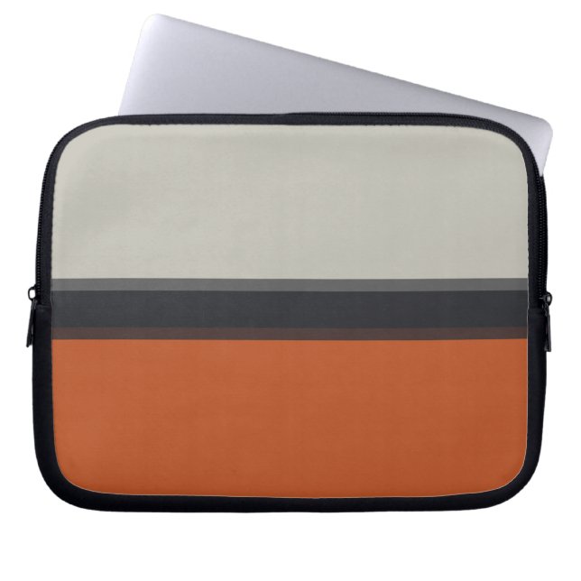 Stylish Silver Gray Navy Orange Red Stripe Pattern Laptop Sleeve (Front)