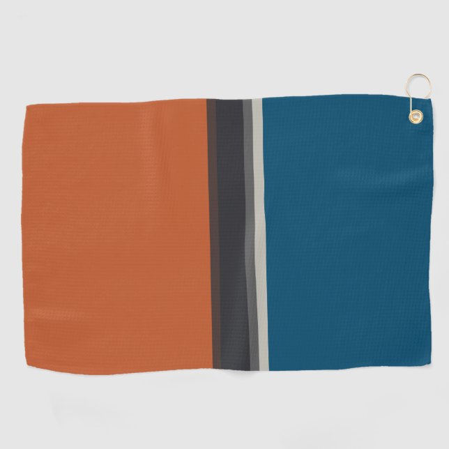 Stylish Silver Grey Navy Orange Red Blue Stripes  Golf Towel (Horizontal)