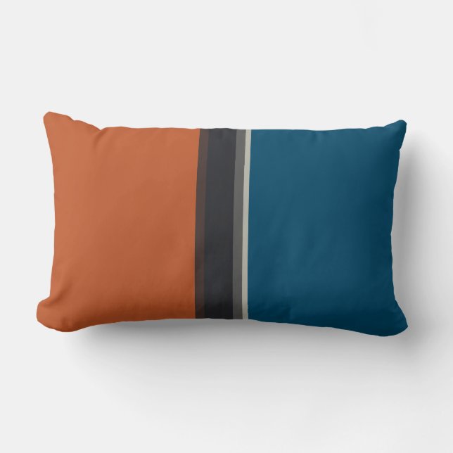 Stylish Silver Grey Navy Orange Red Blue Stripes Lumbar Pillow (Front)