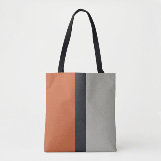 Stylish Silver Grey Navy Orange Red Stripe Pattern Tote Bag (Front)