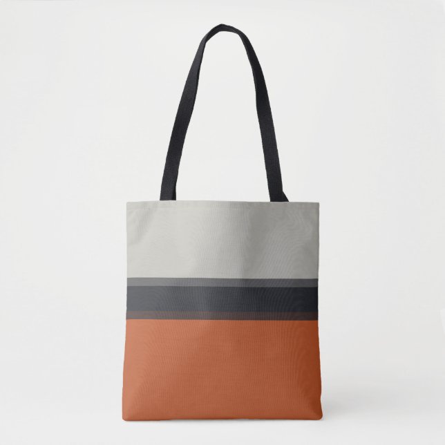 Stylish Silver Grey Navy Orange Red Stripe Pattern Tote Bag (Front)