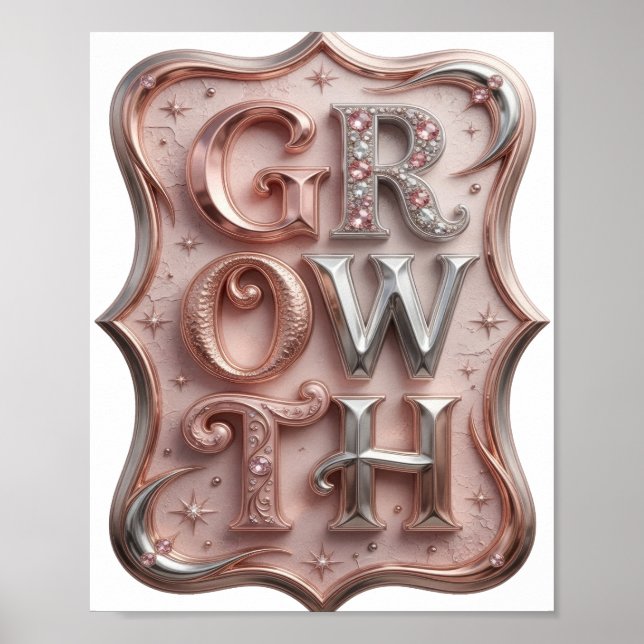 Stylish Silver GROWTH Slogan Design Poster (Front)