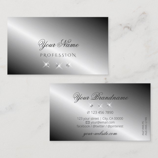 Stylish Silver Metal Sparkling Diamonds Luxurious Business Card (Front/Back)