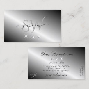 Stylish Silver Metal Sparkling Diamonds Monogram Business Card